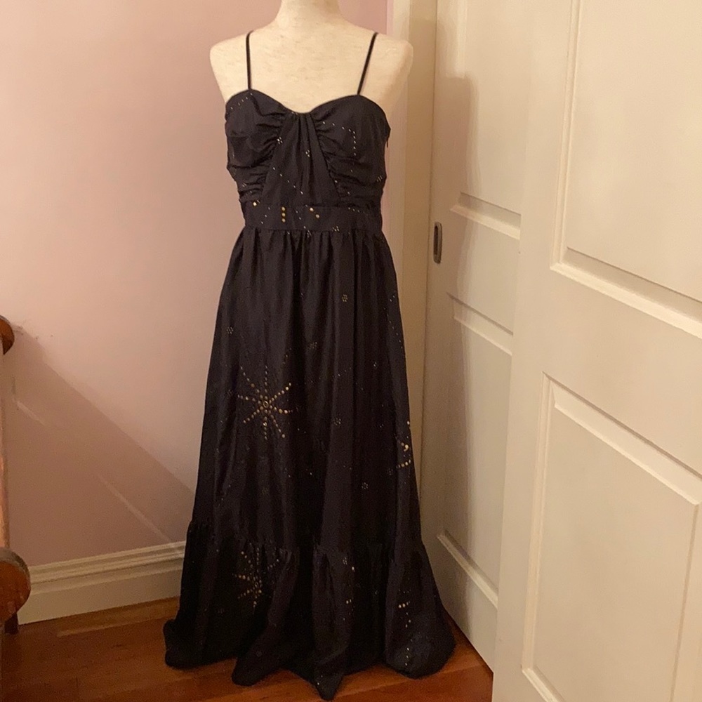 Maxi celestial black w/ gold gown silk dress - M